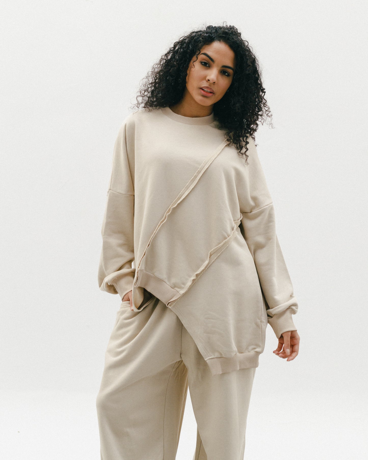 Asymmetrical Sweatshirt and Jogger Set