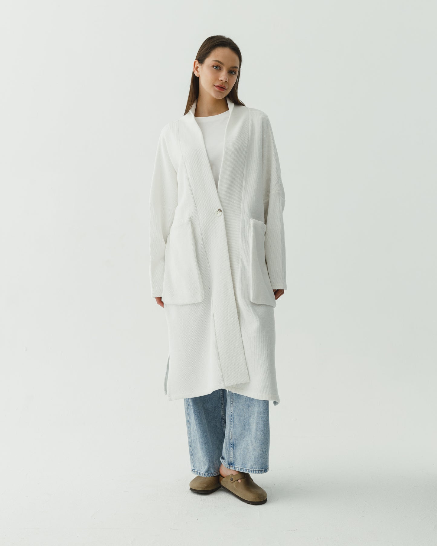 Longline cardigan in off white