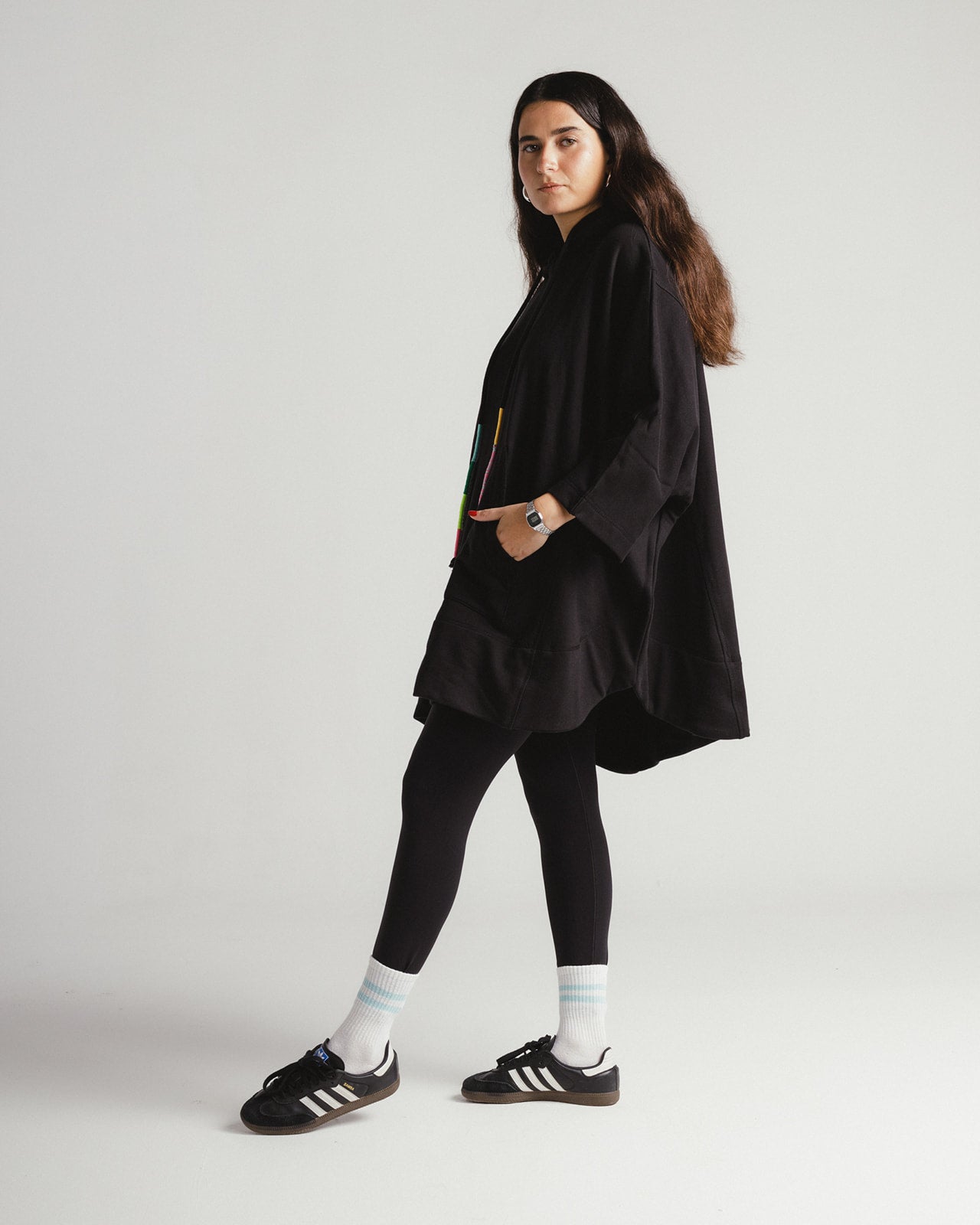 Handwoven Drawstring Hoodie in Black