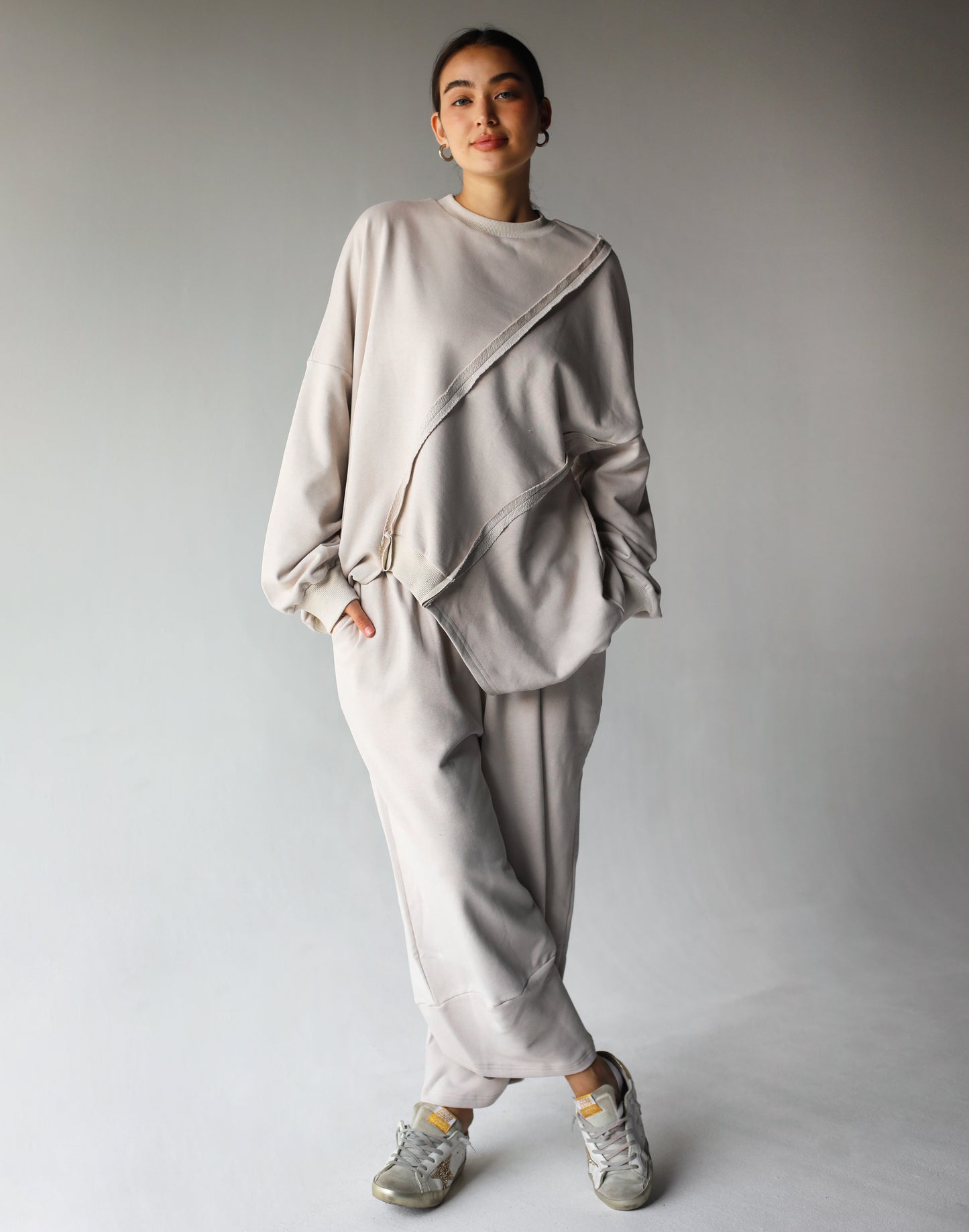 Asymmetrical Sweatshirt and Jogger Set