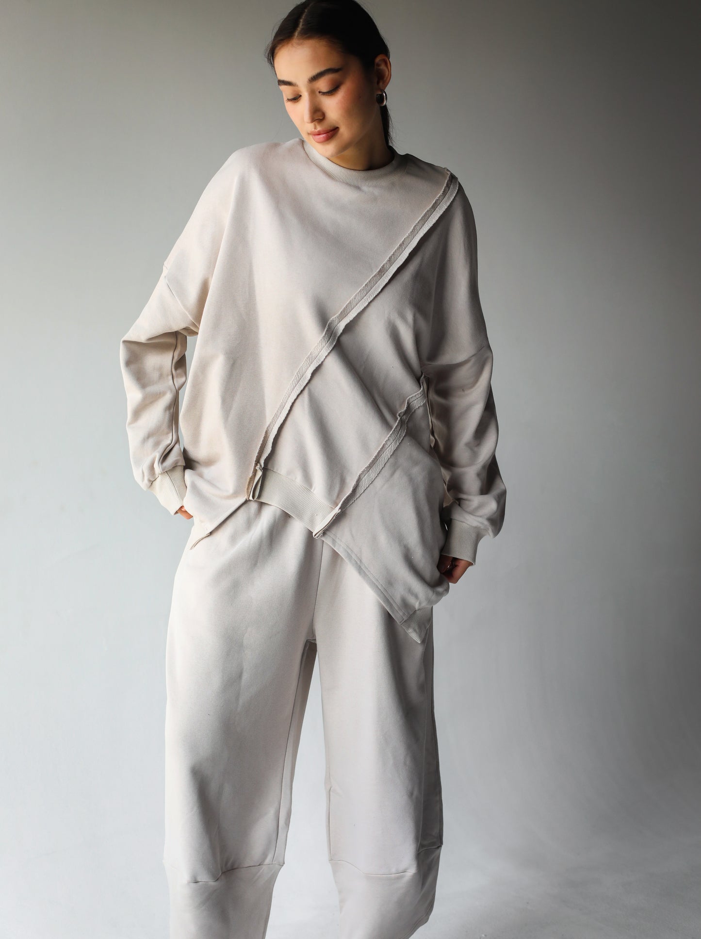 Asymmetrical Sweatshirt and Jogger Set