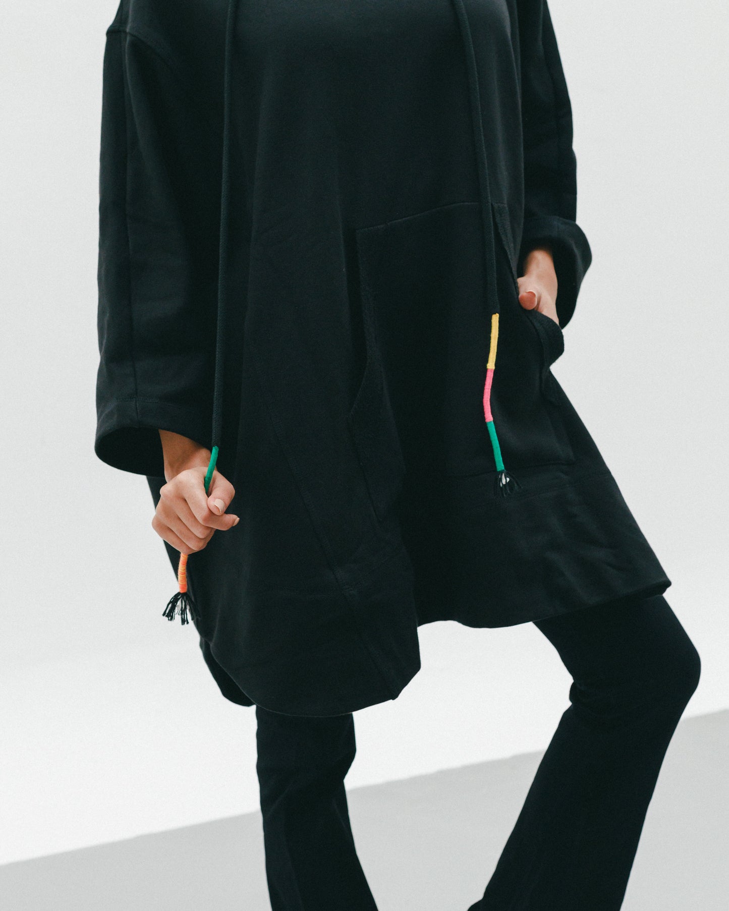 Handwoven Drawstring Hoodie in Black