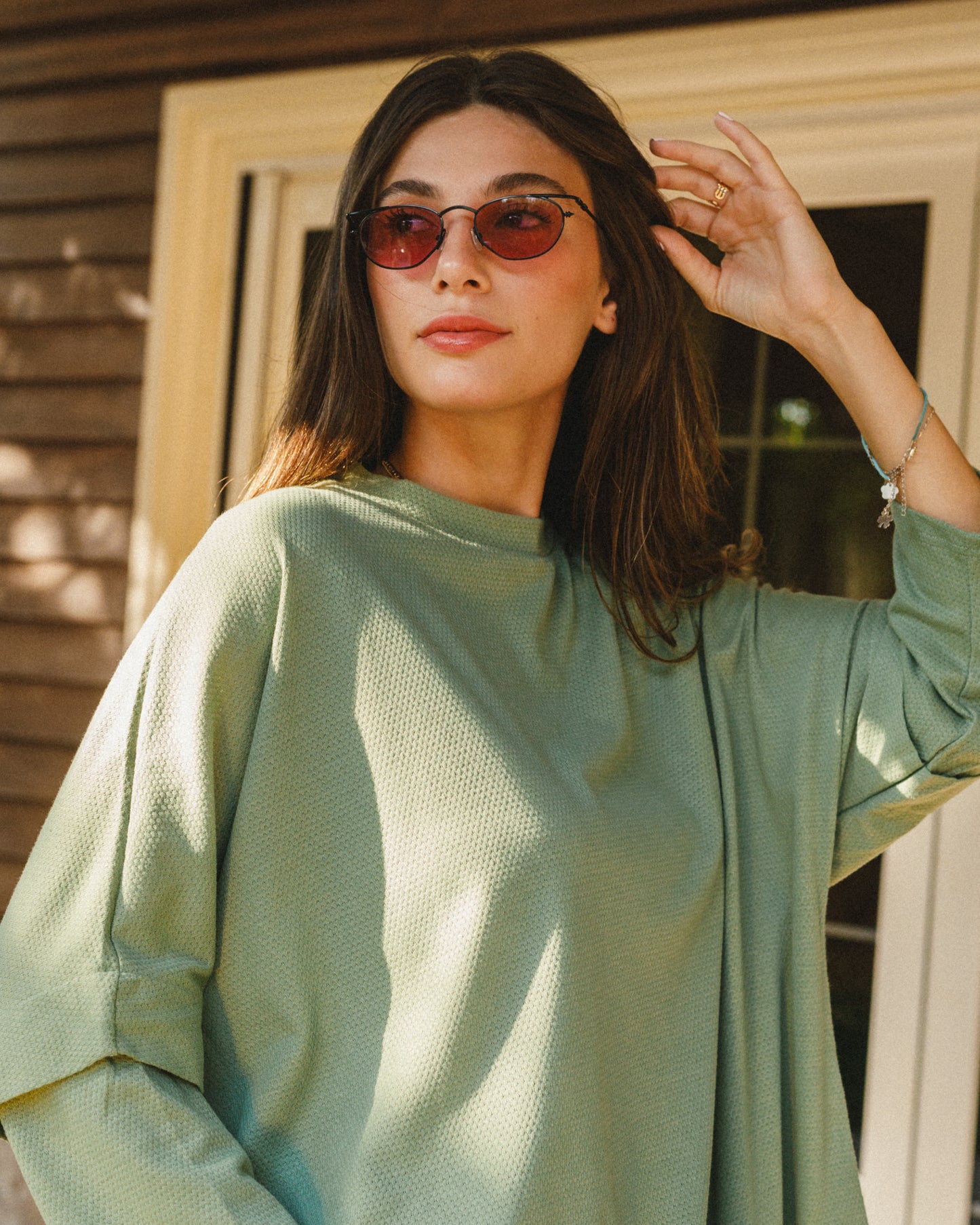 Dotted olive top with slits