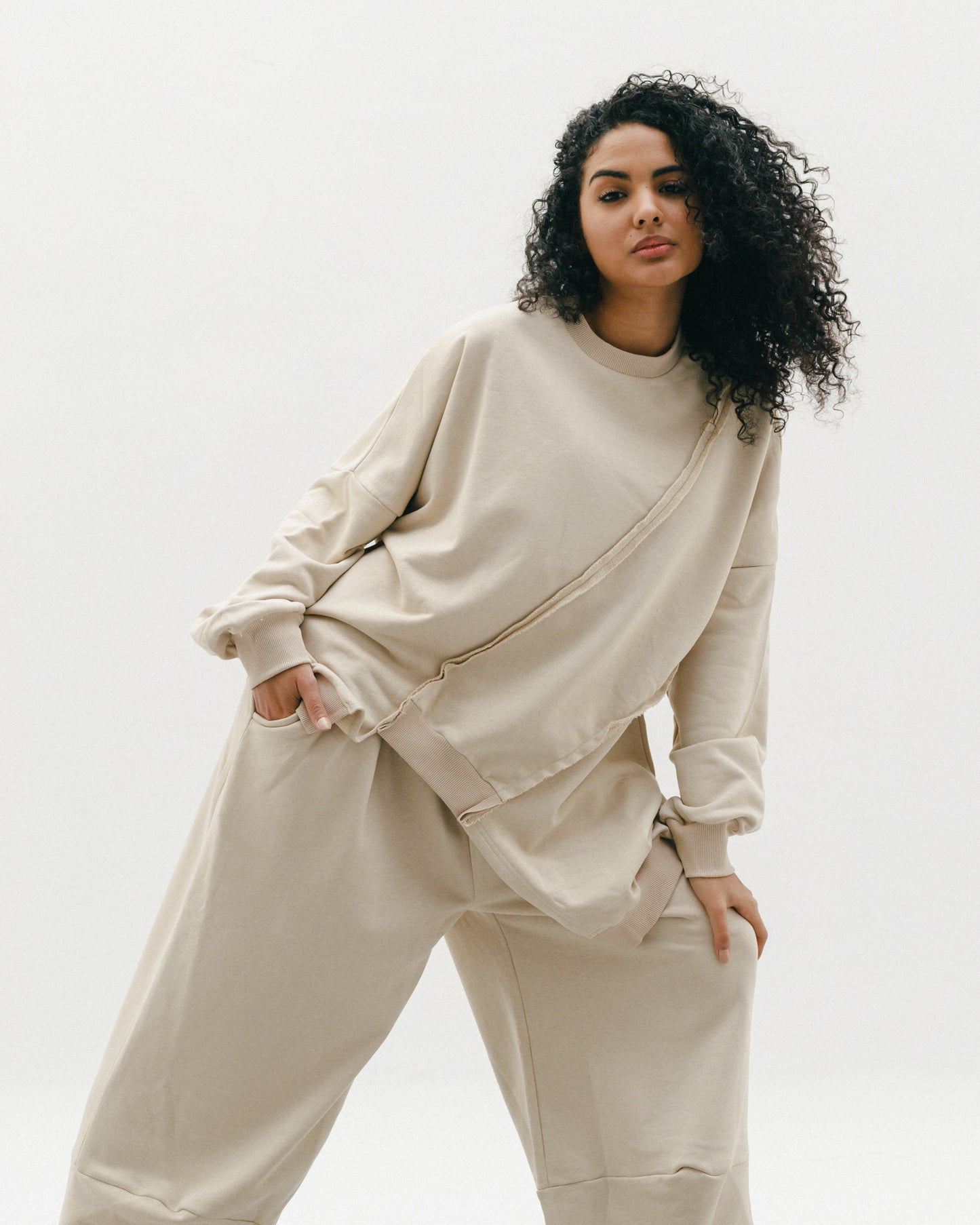 Asymmetrical Sweatshirt and Jogger Set