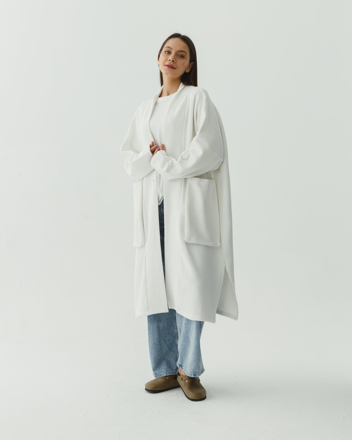Longline cardigan in off white