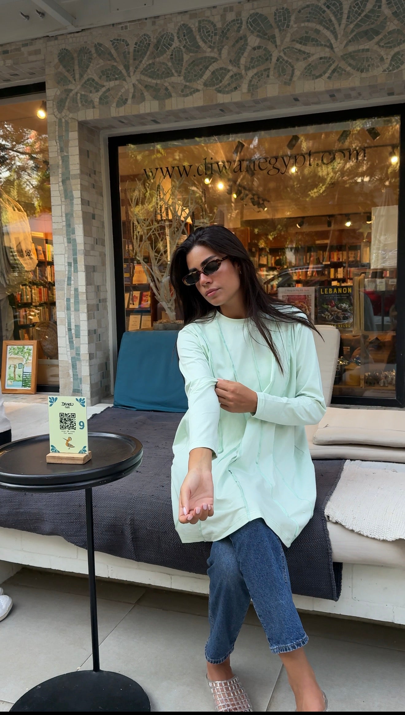 Striped long top in lime