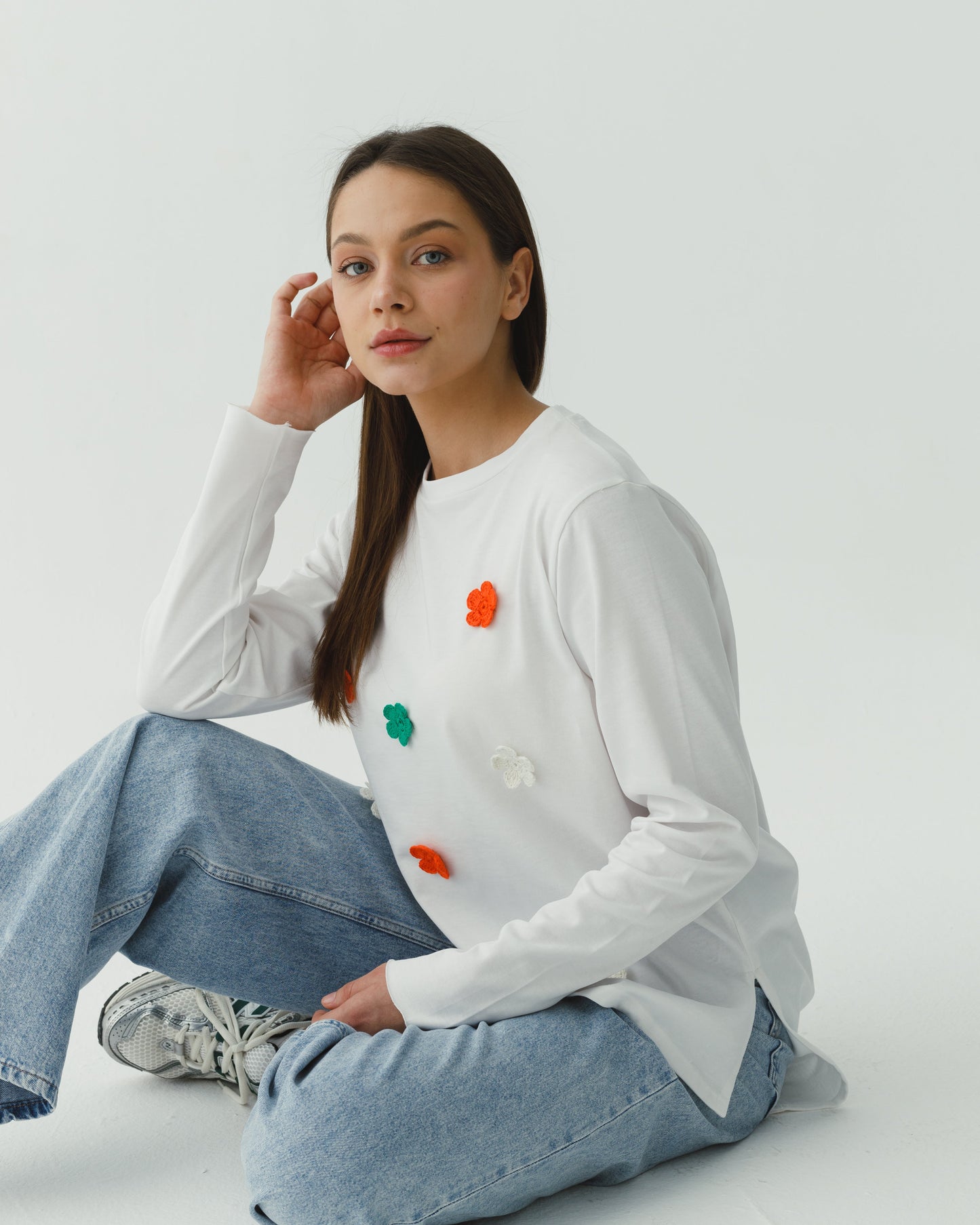 Colored crochet flower t-shirt