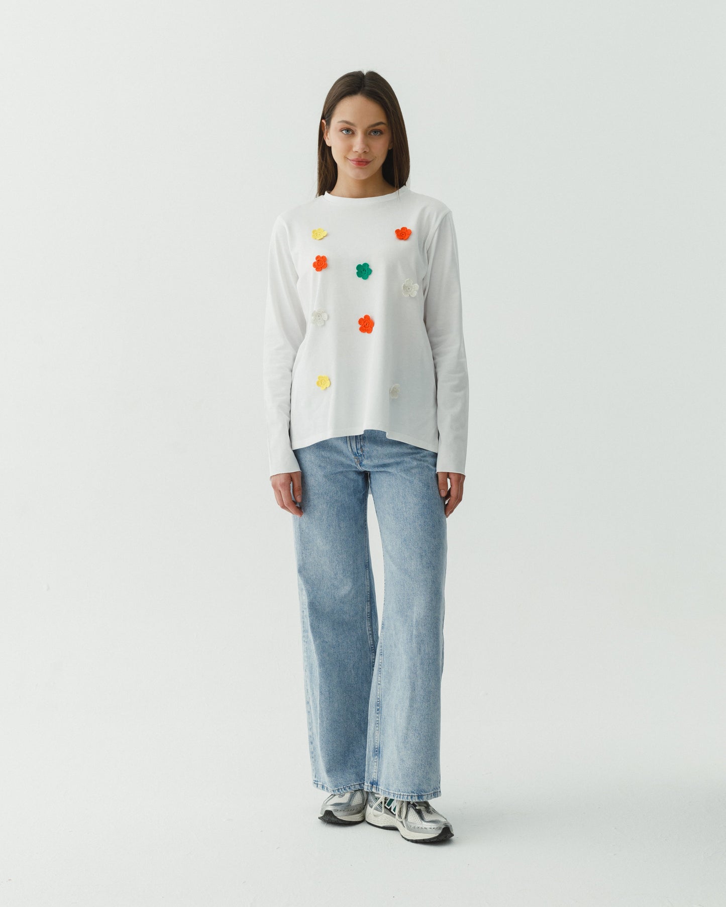 Colored crochet flower t-shirt