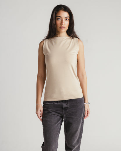 Beige elastic sleeveless top