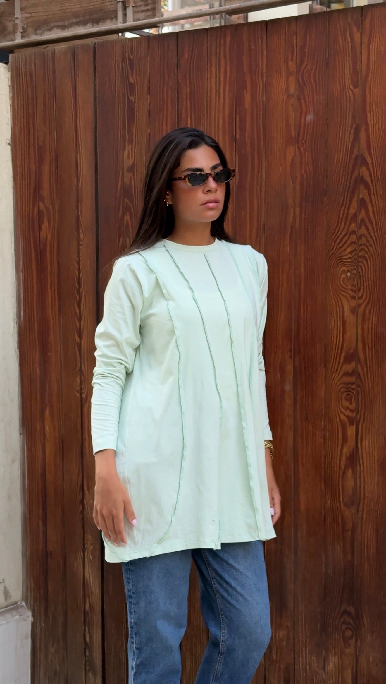 Striped long top in lime
