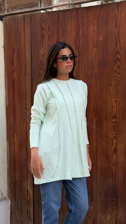 Striped long top in lime