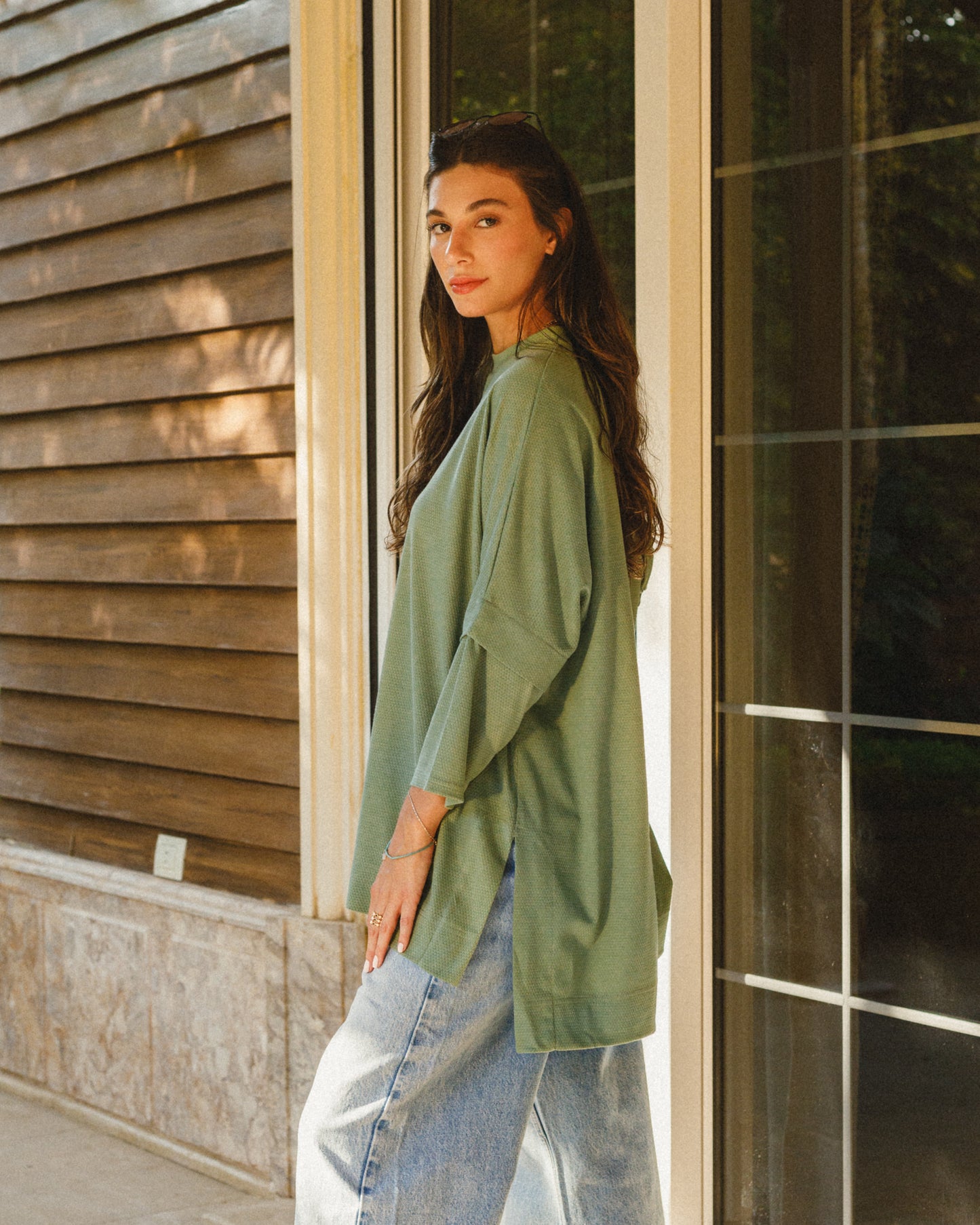 Dotted olive top with slits