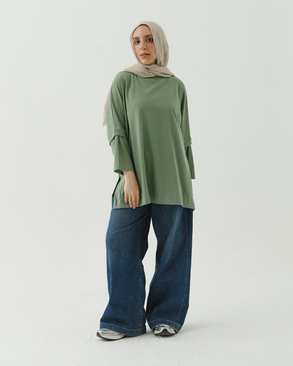 Dotted olive top with slits
