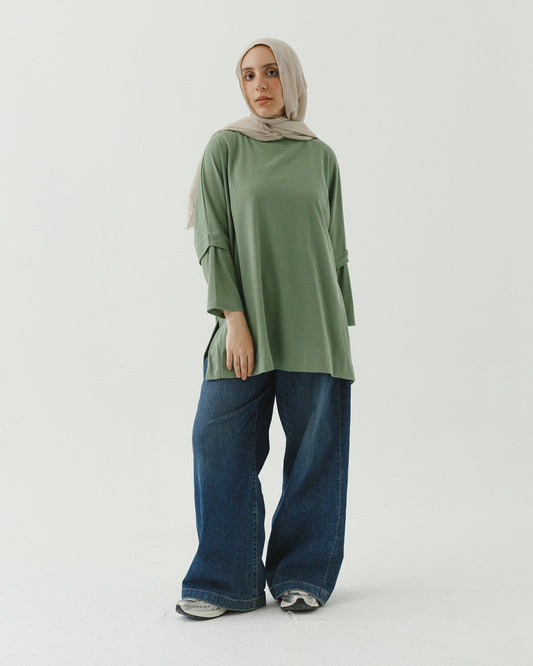 Dotted olive top with slits