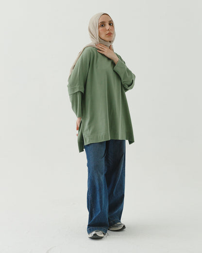 Dotted olive top with slits