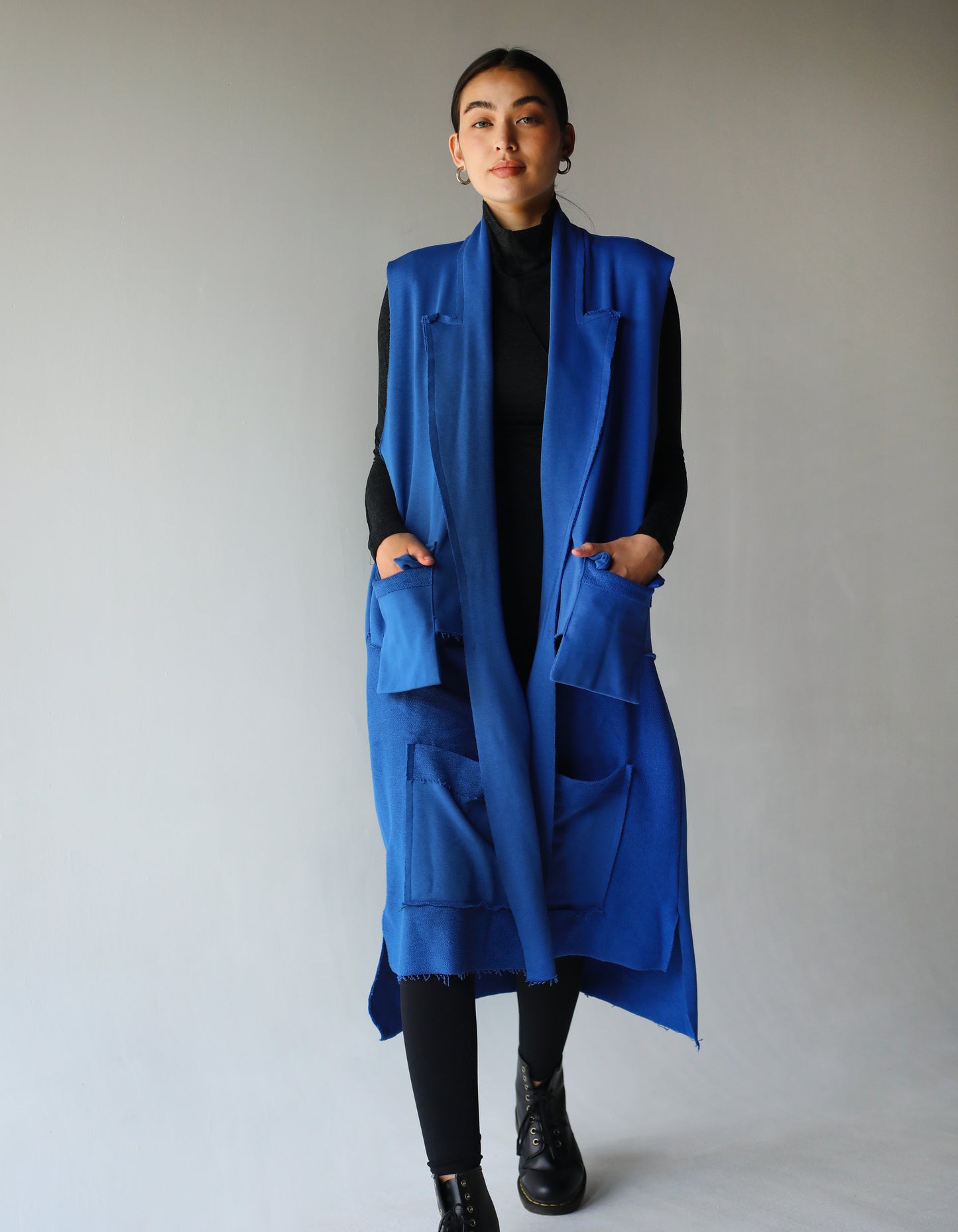 Inside Out Long Vest in Electric Blue