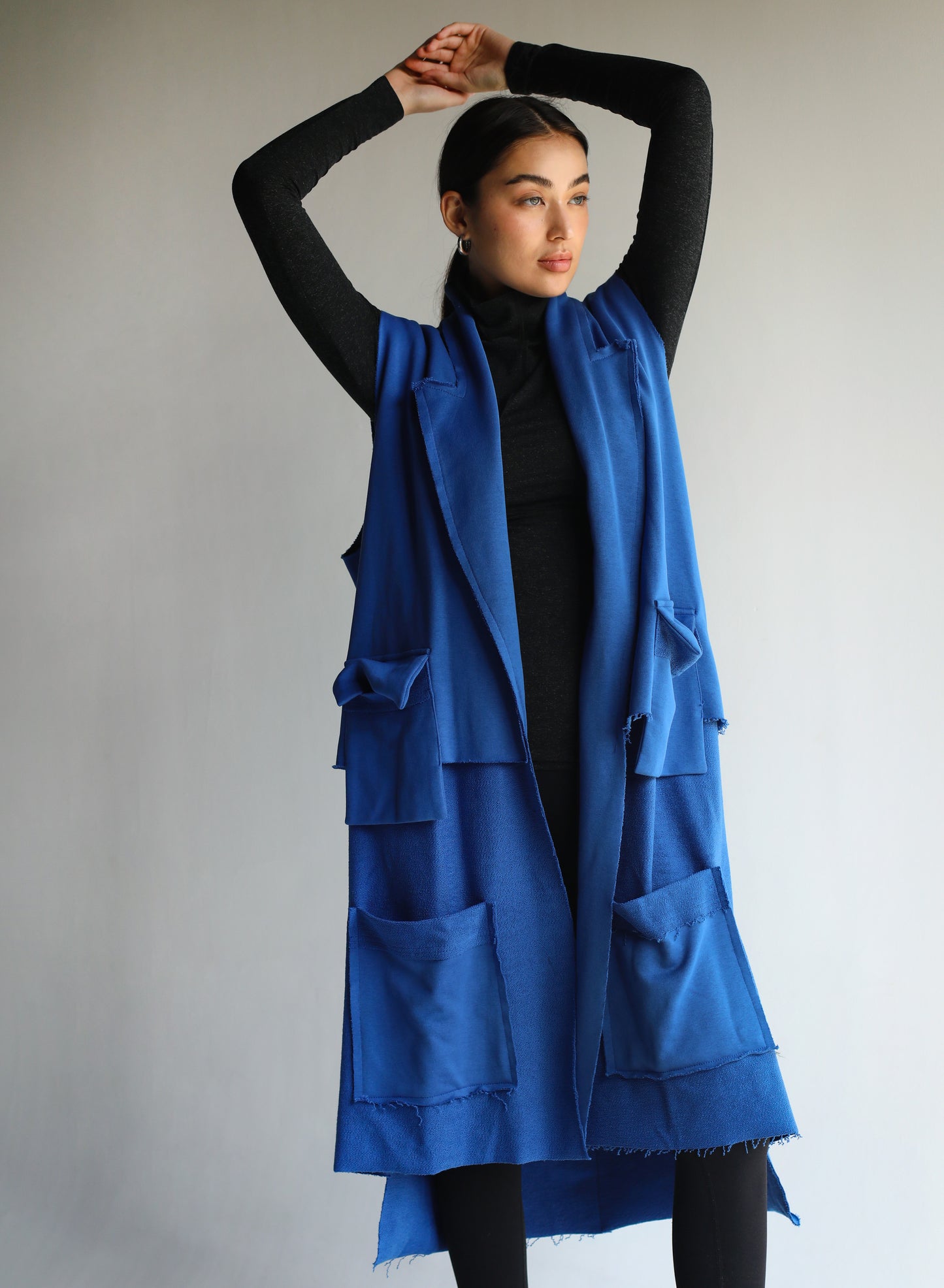 Inside Out Long Vest in Electric Blue