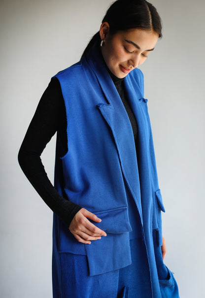 Inside Out Long Vest in Electric Blue