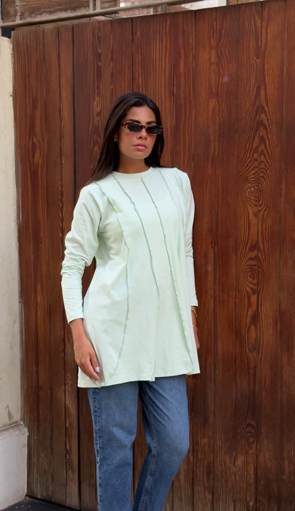 Striped long top in lime