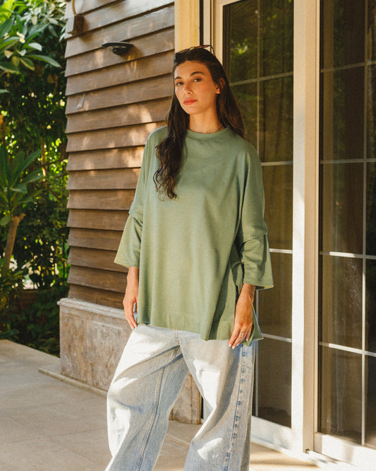 Dotted olive top with slits