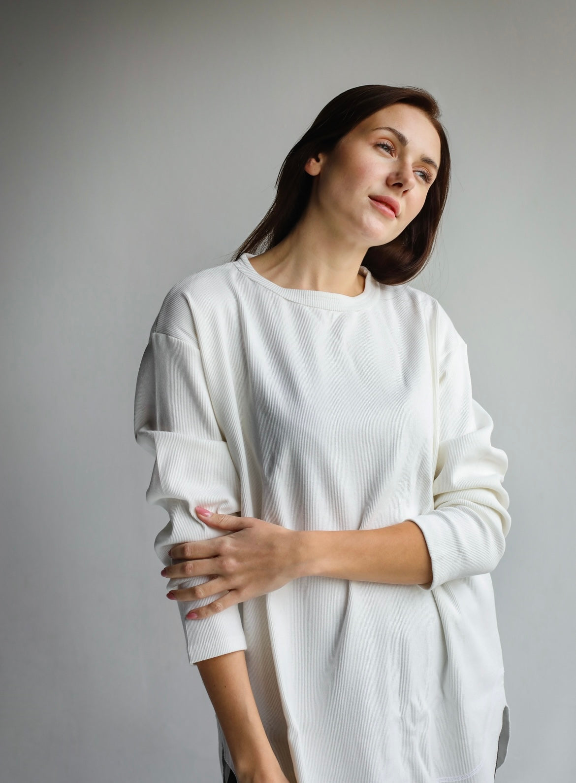 Oversized ribbed basic in off white