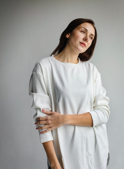 Oversized ribbed basic in off white