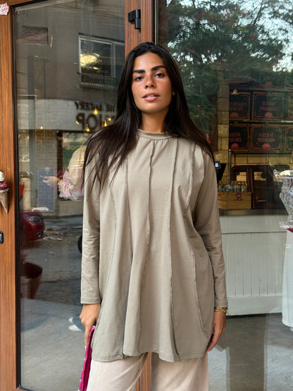 Striped long top in green beige