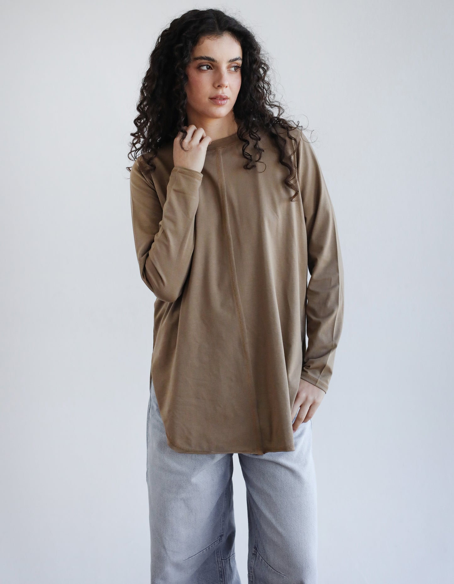 Long sleeve basics in green beige