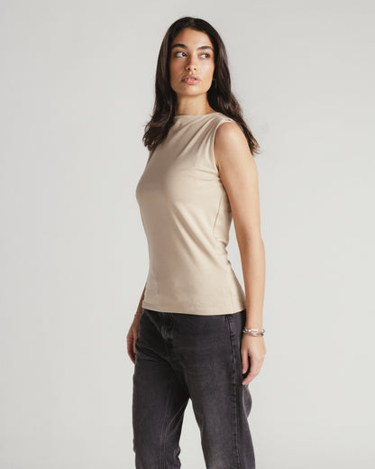 Beige elastic sleeveless top