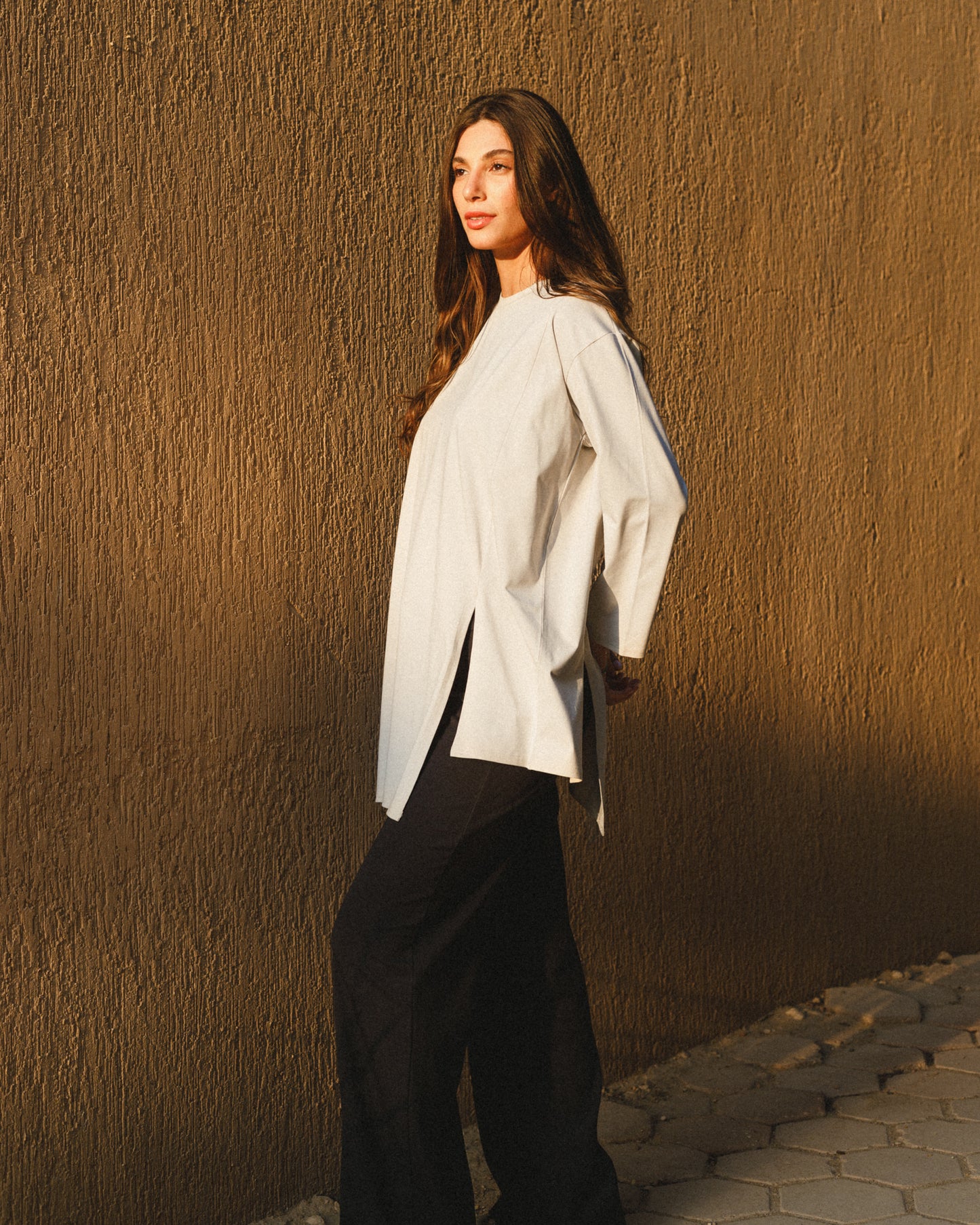 Asymmetrical long sleeve basic in light grey