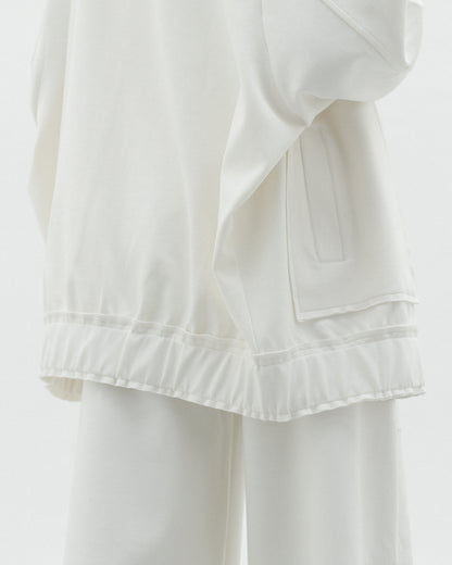 Modal set with oversize jacket with buttons and wide leg pants in white