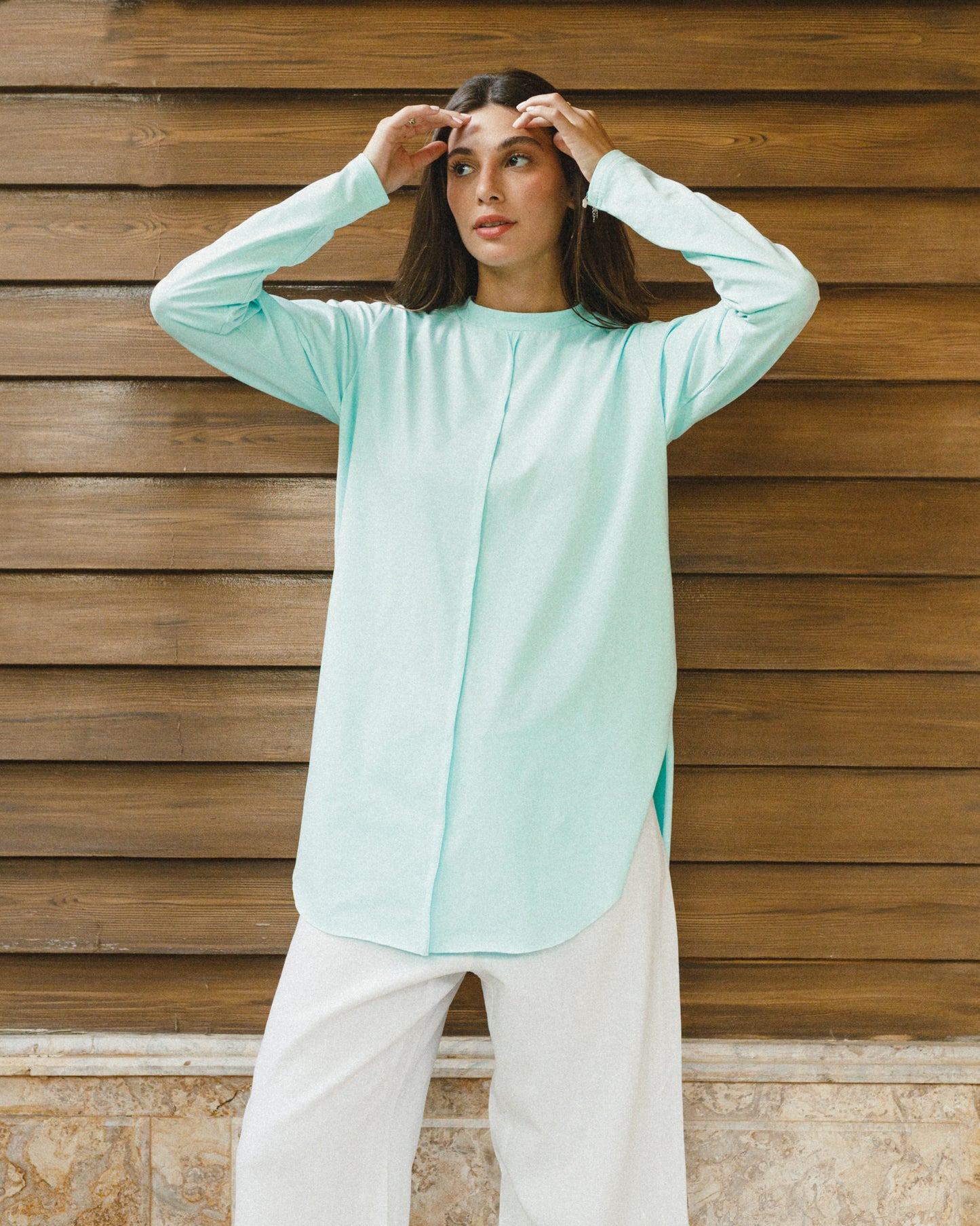 Long sleeve basic in aqua blue