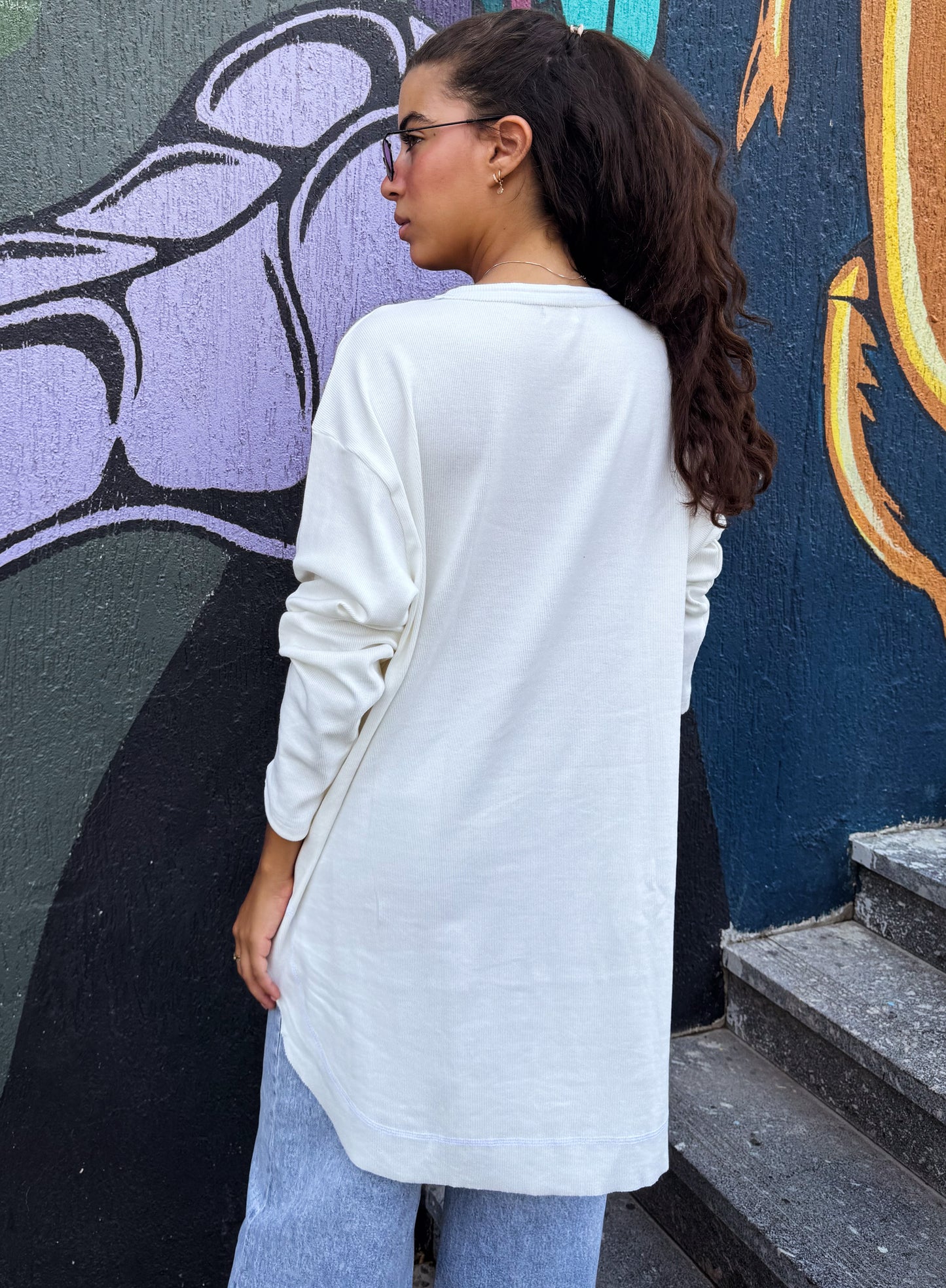 Oversized ribbed basic in off white