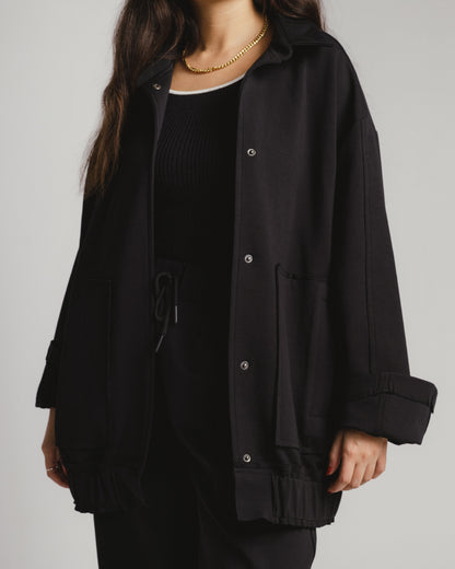 Modal set with oversize jacket with buttons and wide leg pants in black