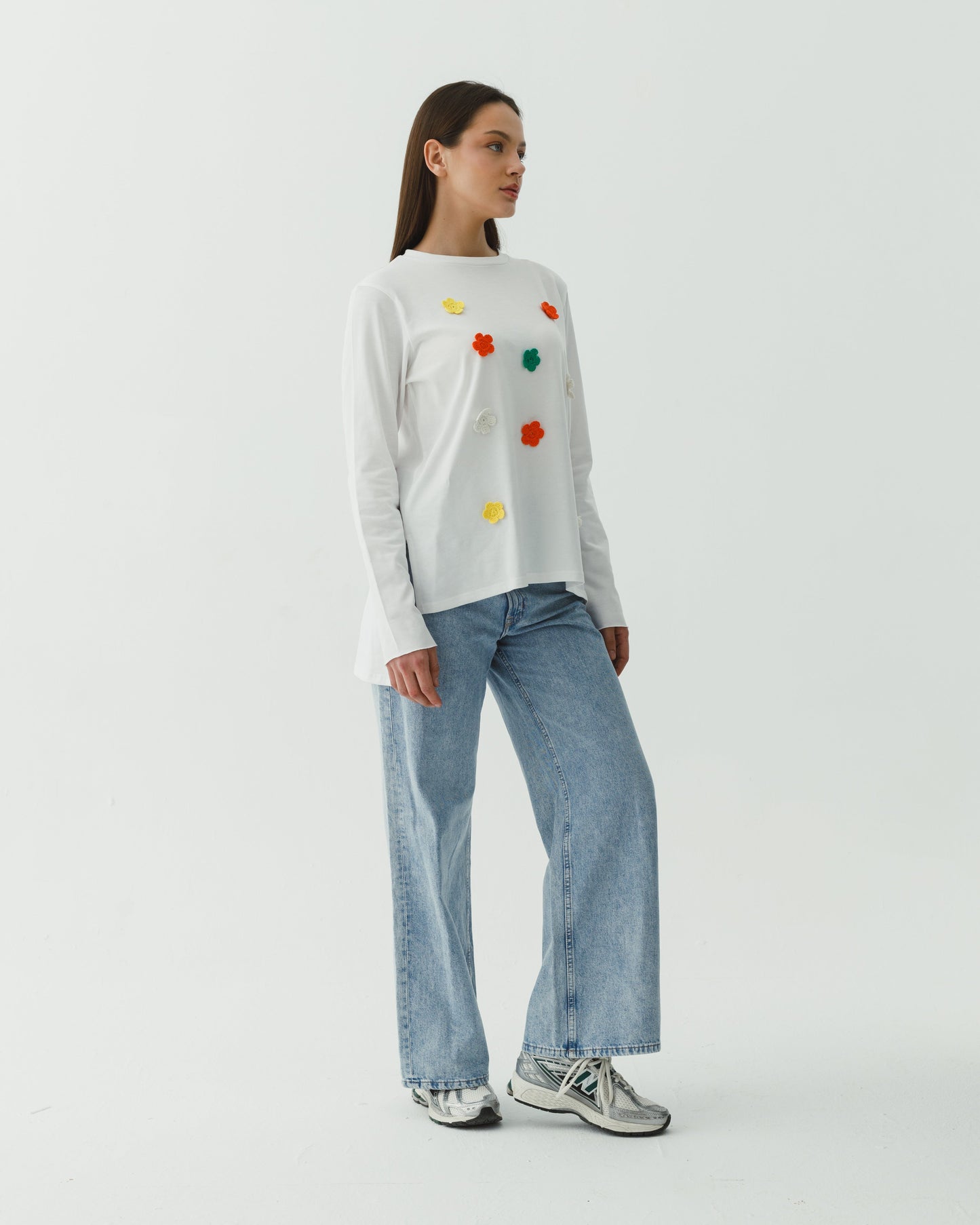 Colored crochet flower t-shirt