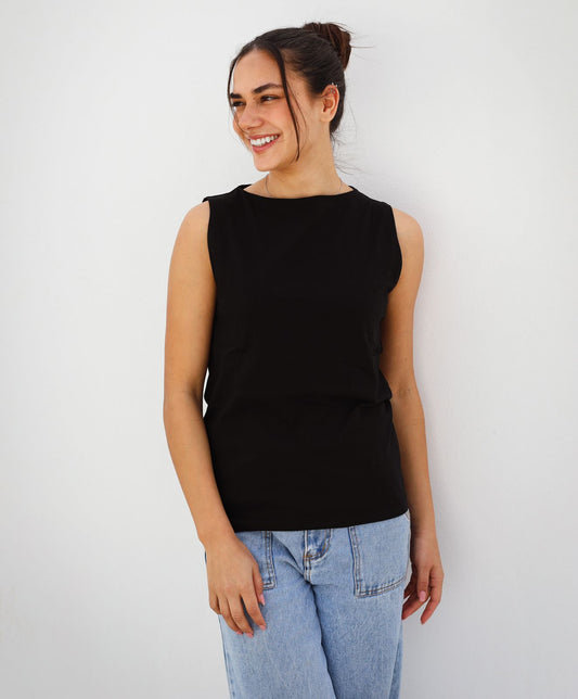 Black Elastic Sleeveless Top