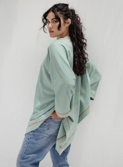 Muse Asymmetrical Shirt in Mint Green