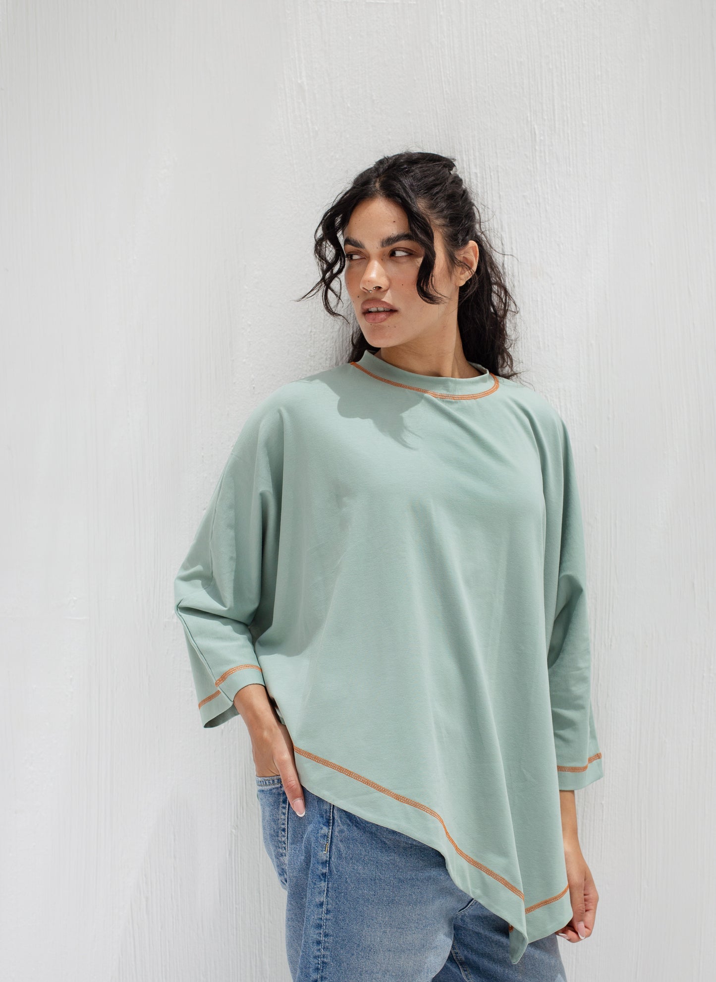 Muse Asymmetrical Shirt in Mint Green