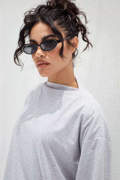 Oversized Baggy Cotton Two-Piece Set in Light Grey