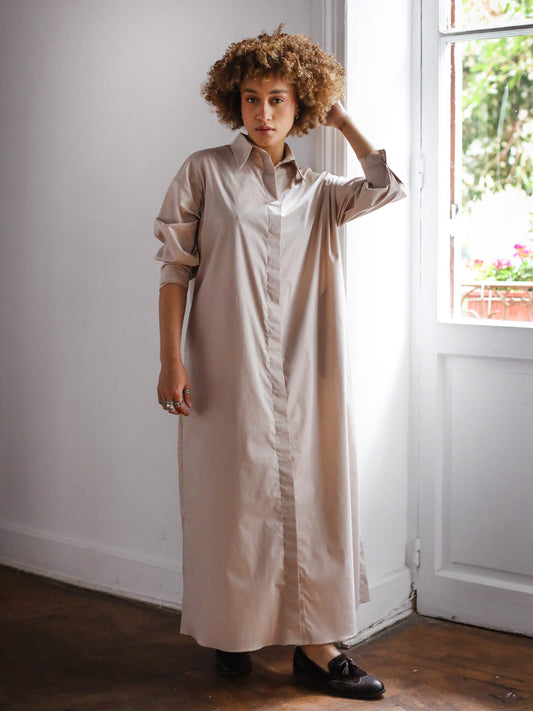 MAXI POPLIN SHIRT DRESS IN BEIGE - LIMITED EDITION