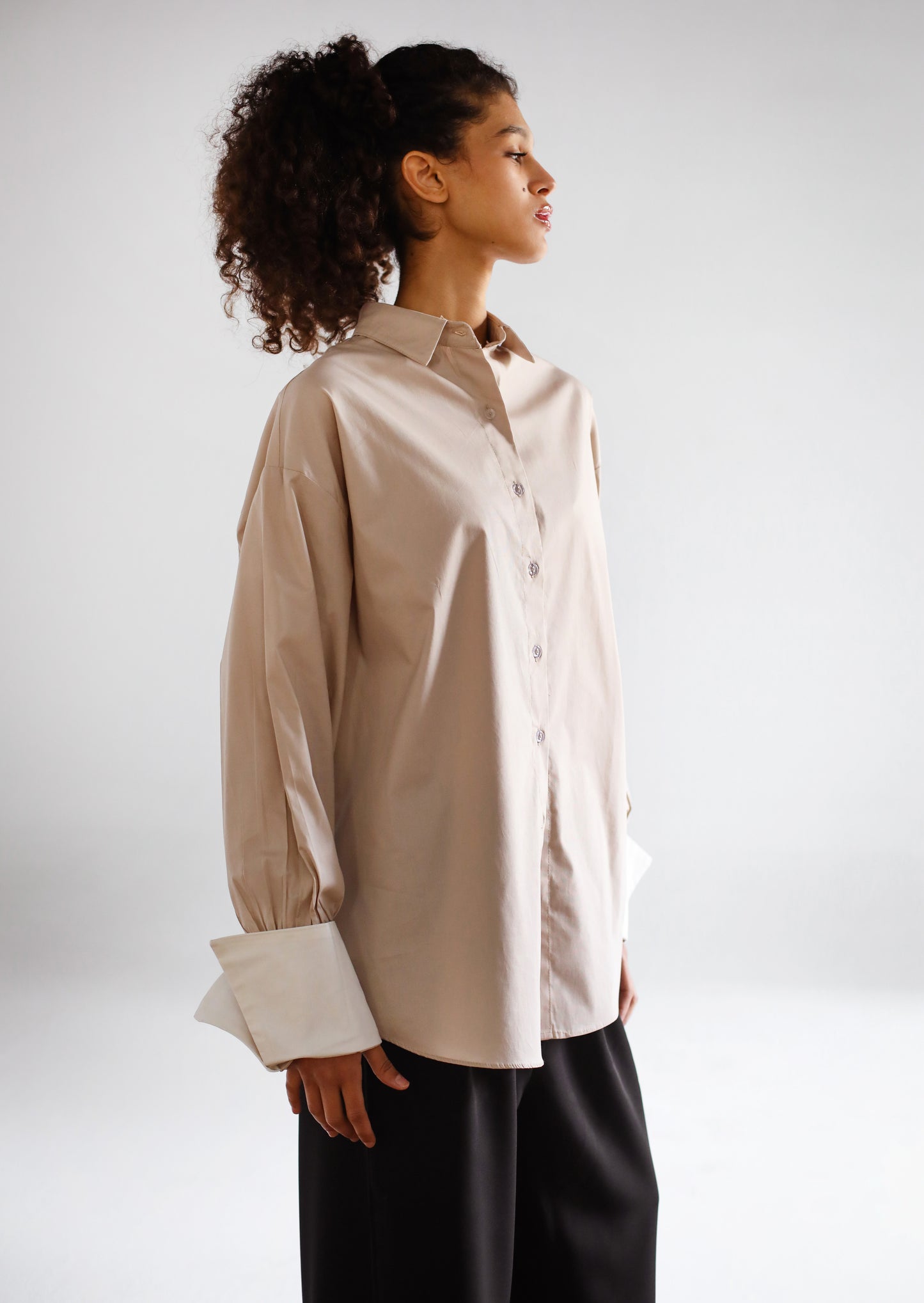 POPLIN OVERSIZE BLOUSE IN BEIGE - LIMITED EDITION