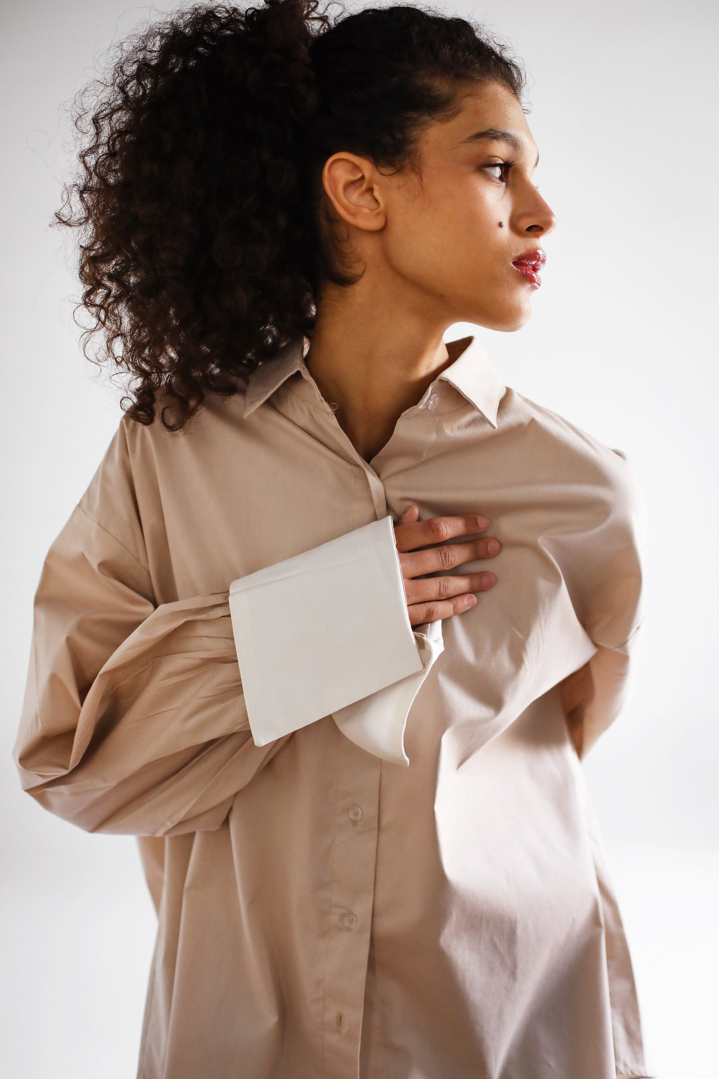 POPLIN OVERSIZE BLOUSE IN BEIGE - LIMITED EDITION