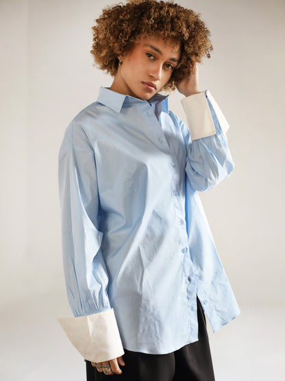 POPLIN OVERSIZE BLOUSE IN LIGHT SKY BLUE - LIMITED EDITION