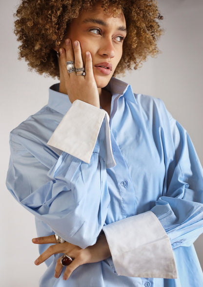 POPLIN OVERSIZE BLOUSE IN LIGHT SKY BLUE - LIMITED EDITION