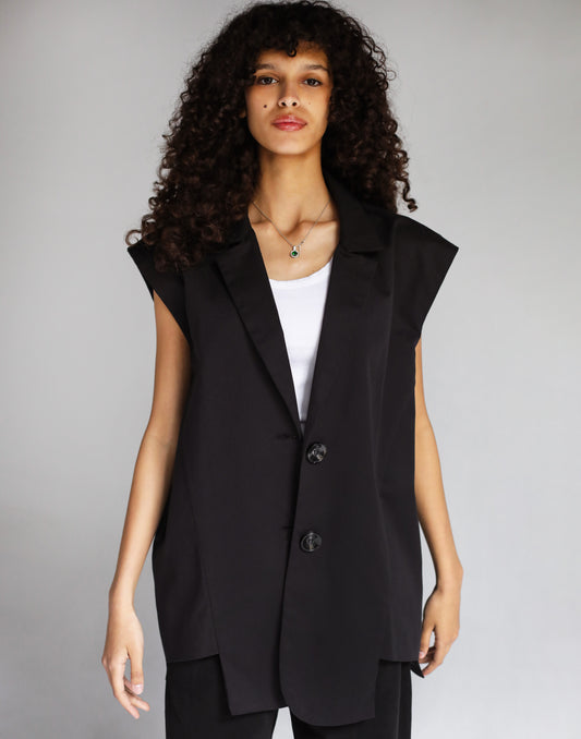 OVERSIZED BLACK VEST WITH BUTTONS - LIMITED EDITION