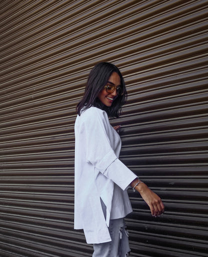 Dotted White Top With Slits