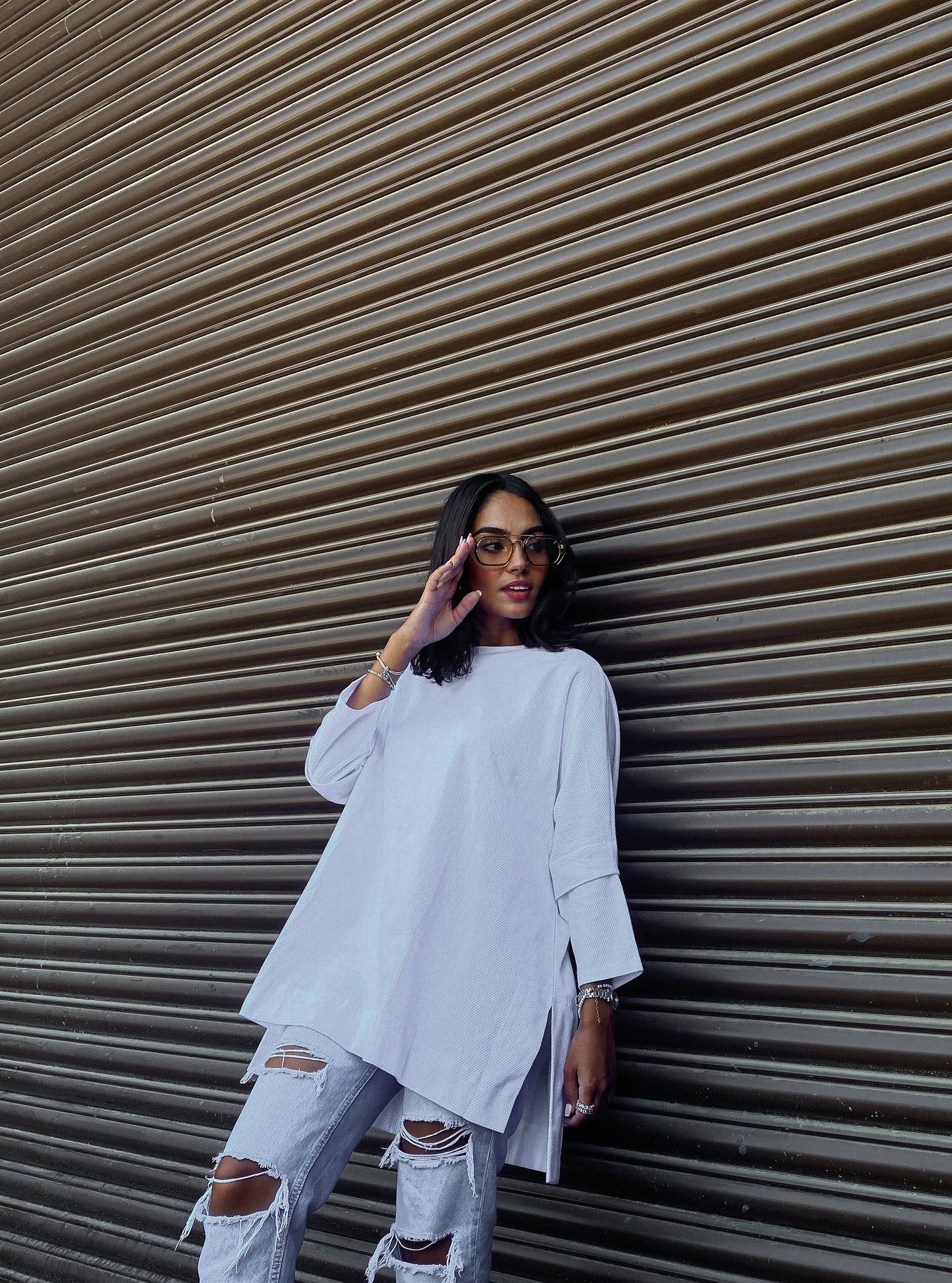 Dotted White Top With Slits