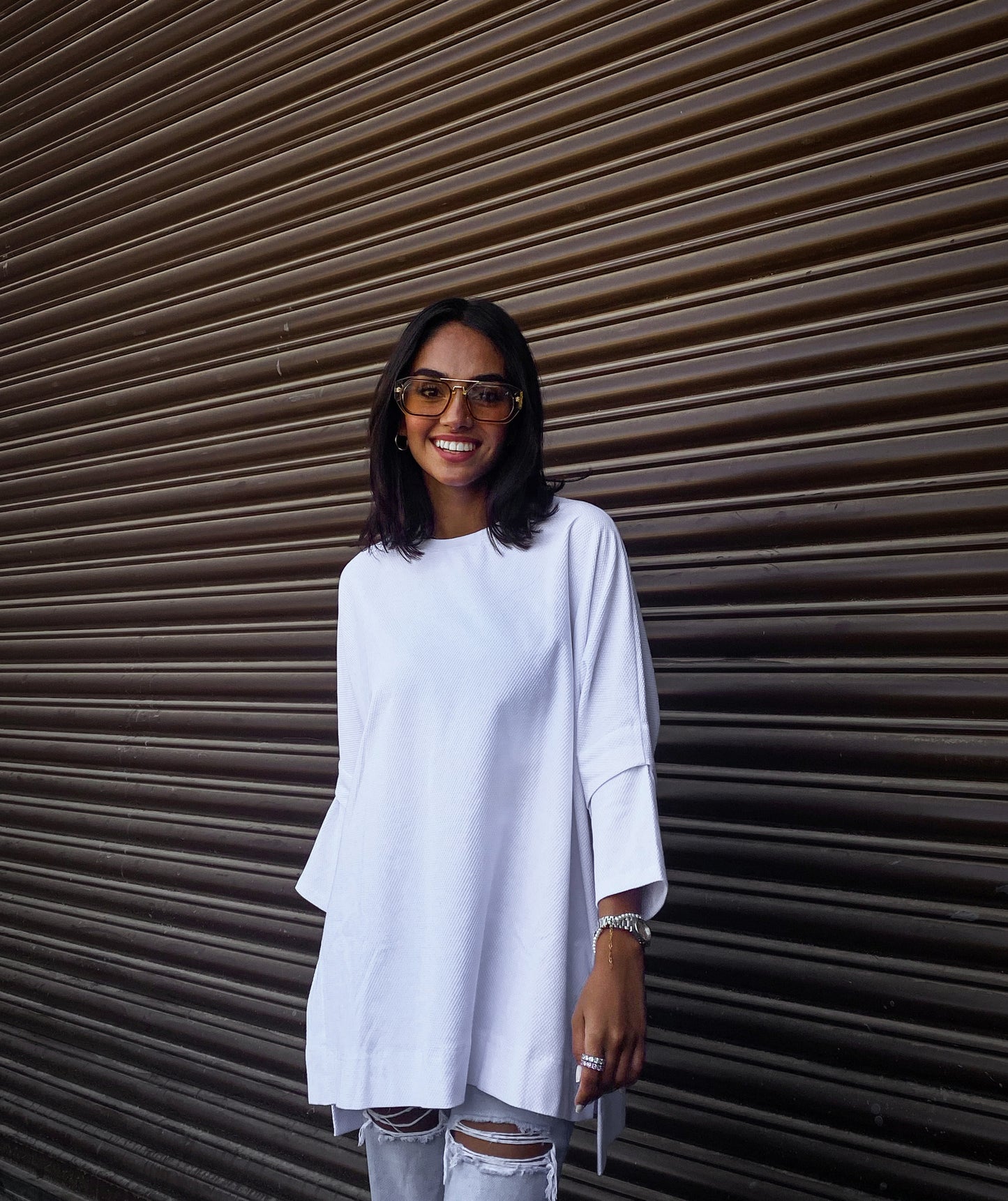 Dotted White Top With Slits