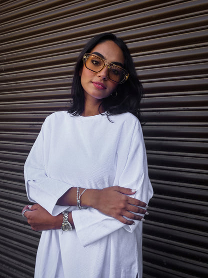 Dotted White Top With Slits